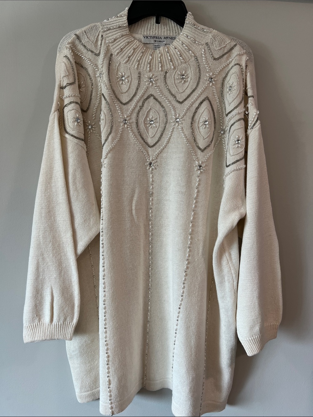Victoria Jones - 1x, Cream Beaded Knit Sweater tunic